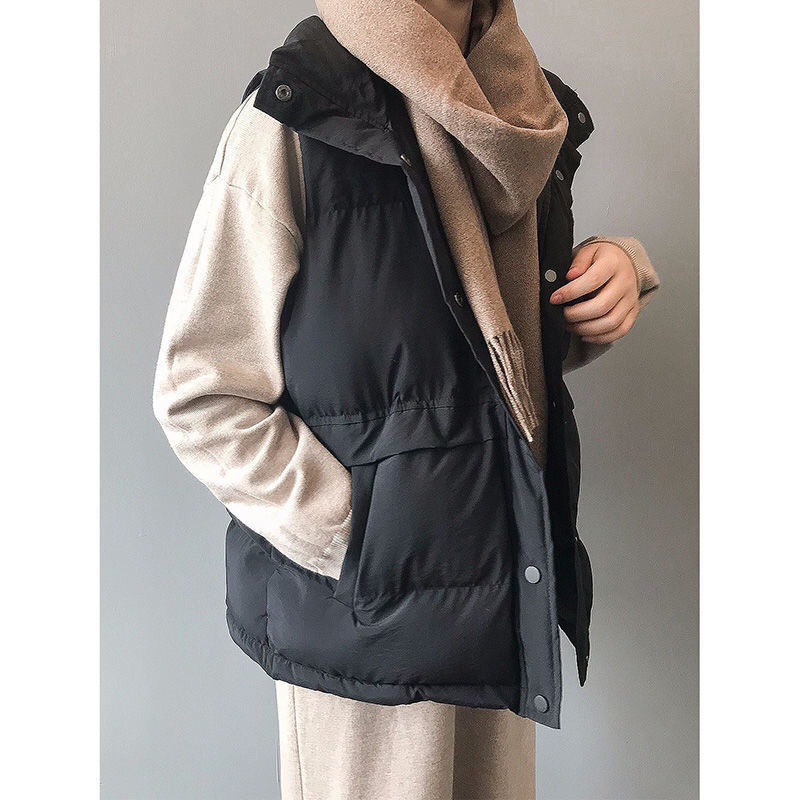 Down cotton vest vest female students wear Korean version loose 2022 autumn and winter new all-match black waistcoat jacket