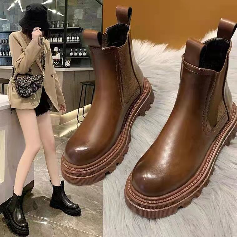 Martin boots female student chimney boots  autumn and winter new Korean version plus velvet all-match thin legs short boots ins tide