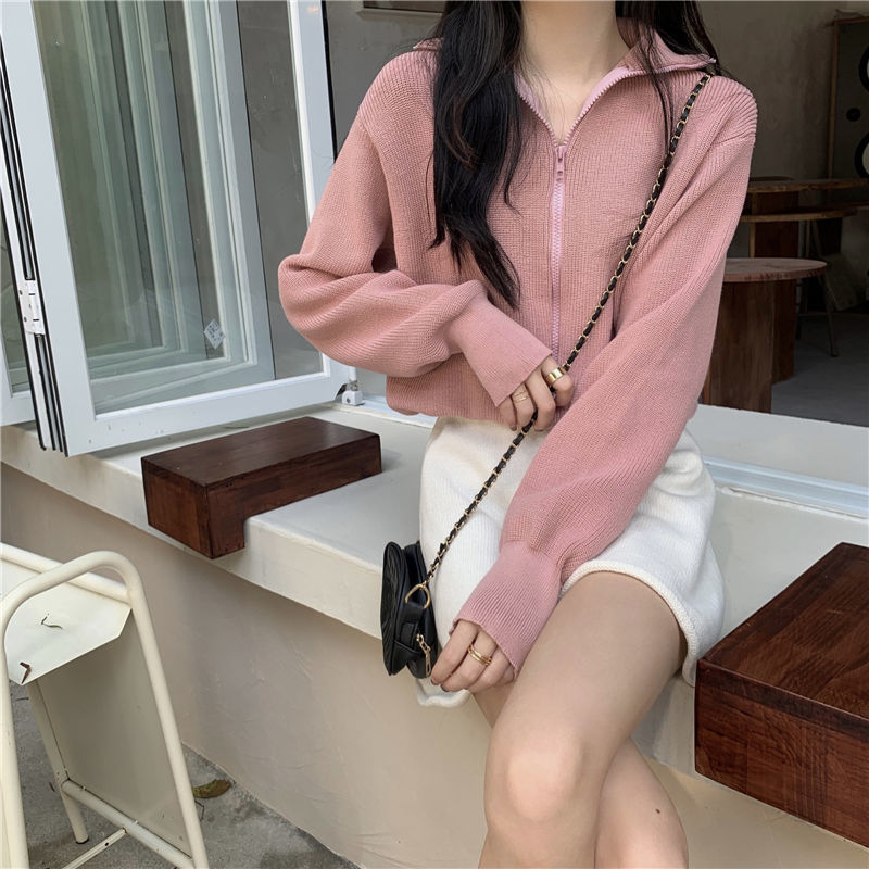 Sweater women's autumn and winter loose Korean style lazy style  new fashion age-reducing foreign style high-necked long-sleeved knitted cardigan