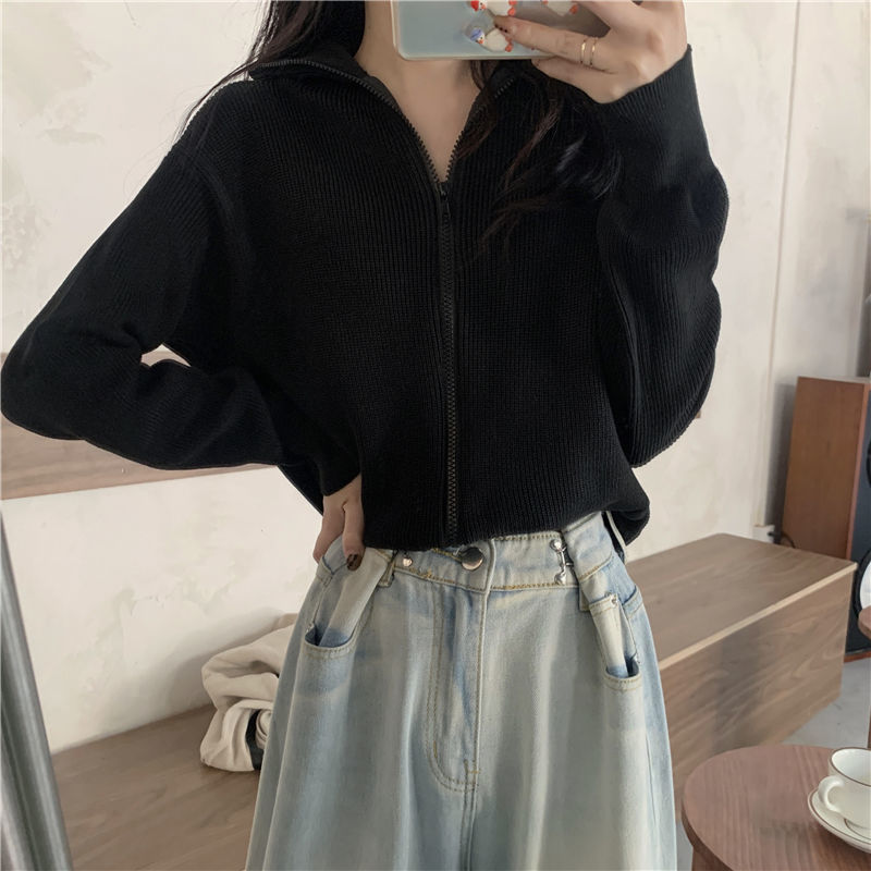Sweater women's autumn and winter loose Korean style lazy style  new fashion age-reducing foreign style high-necked long-sleeved knitted cardigan