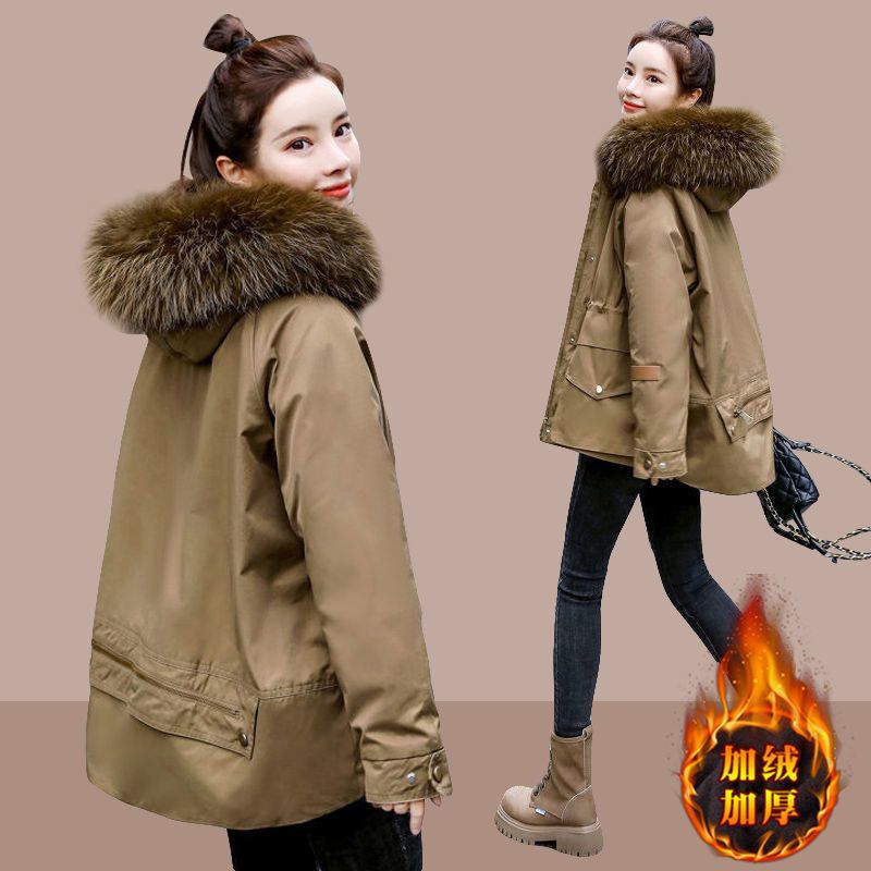 中长款加绒派克服女2022年冬季新款流行女装韩版显瘦减龄棉衣外套