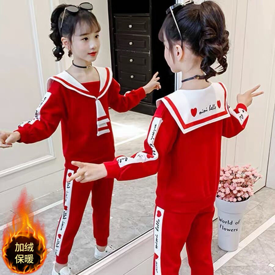女童小香风套装春秋2023蝴蝶结学院运动套装少女学生网红两件套