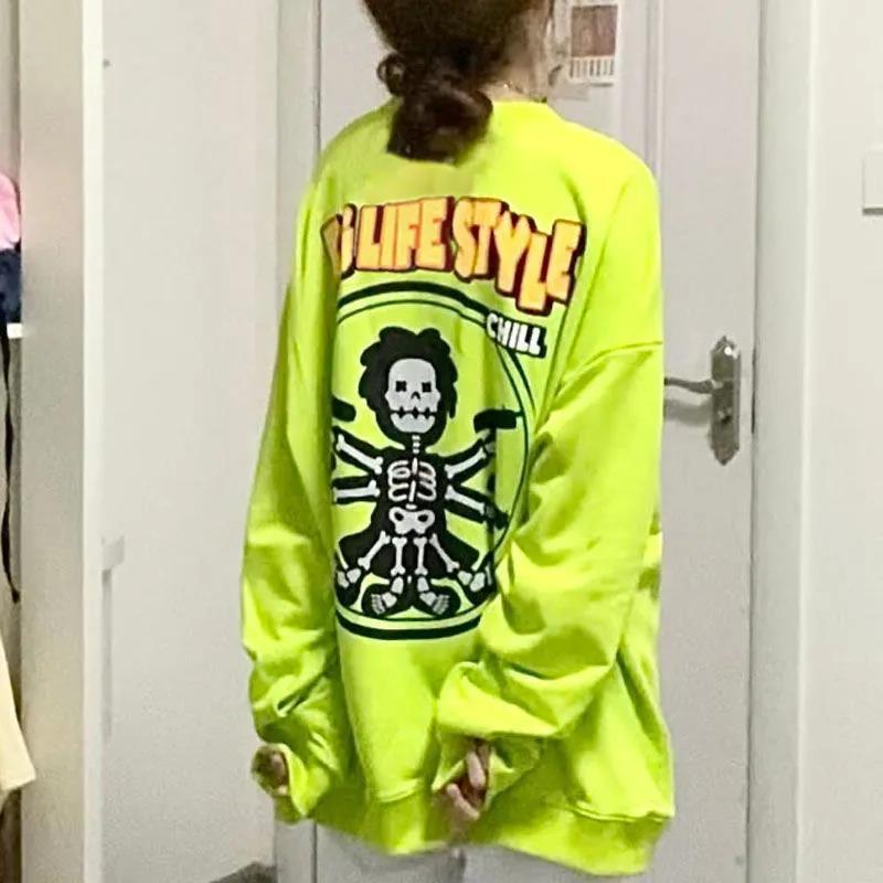 春秋季2022新款长袖圆领卫衣女学生韩版宽松小众印花潮牌上衣服薄