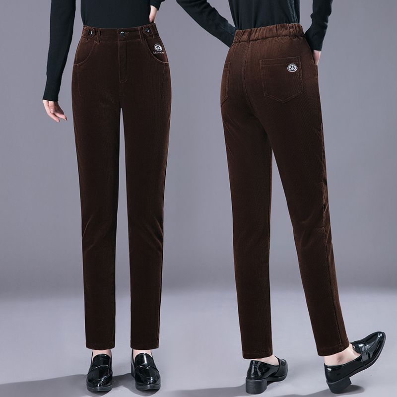 新品灯芯绒女裤2021新款冬季加绒加厚高腰女裤休闲直筒百搭长裤子