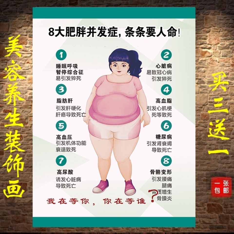 美容院装饰画养生馆会所壁画肥胖的并发症与危害广告宣传海报挂画