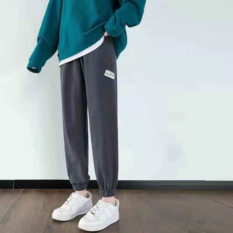 88602-2021新款运动裤女春秋宽松束脚女裤华夫格卫裤休闲秋冬加绒长裤子-详情图
