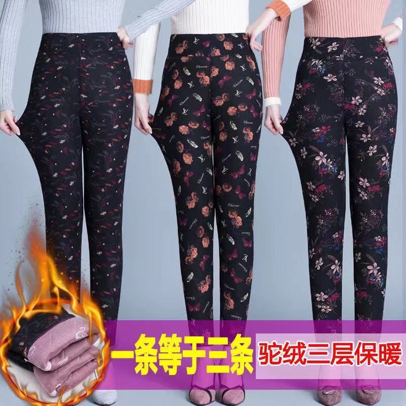 91167-新款冬季高腰驼绒棉裤中老年人棉裤女妈妈加绒裤子外穿加厚保暖裤-详情图