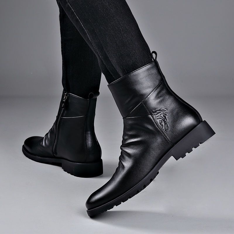 马丁靴男秋季切尔西靴休闲高帮棉鞋英伦风加绒冬季保暖棉皮鞋男靴