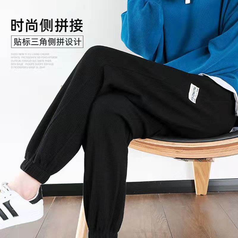 88602-2021新款运动裤女春秋宽松束脚女裤华夫格卫裤休闲秋冬加绒长裤子-详情图