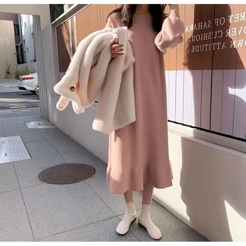[Qingqingjia] [Loose belly cover] 10-7 days thickened ruffled knitted mermaid skirt 2021 autumn and winter new style