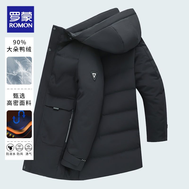 106018-罗蒙羽绒服男2021新款加厚保暖白鸭绒冬季外套中长款商务男装上衣-详情图