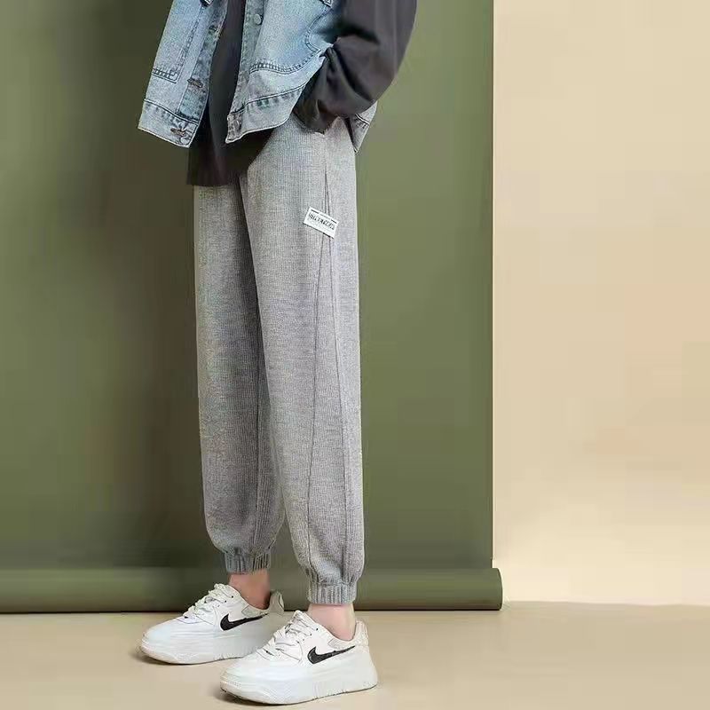 88602-2021新款运动裤女春秋宽松束脚女裤华夫格卫裤休闲秋冬加绒长裤子-详情图