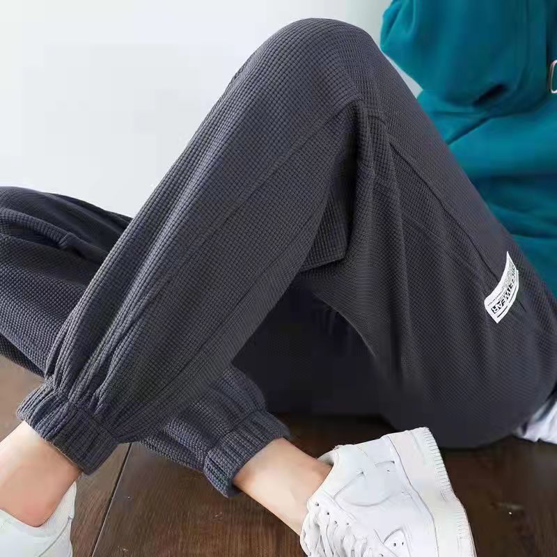 88602-2021新款运动裤女春秋宽松束脚女裤华夫格卫裤休闲秋冬加绒长裤子-详情图