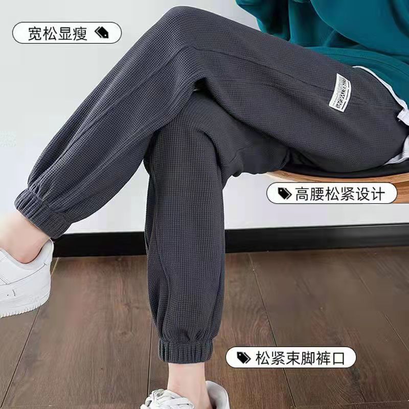 88602-2021新款运动裤女春秋宽松束脚女裤华夫格卫裤休闲秋冬加绒长裤子-详情图