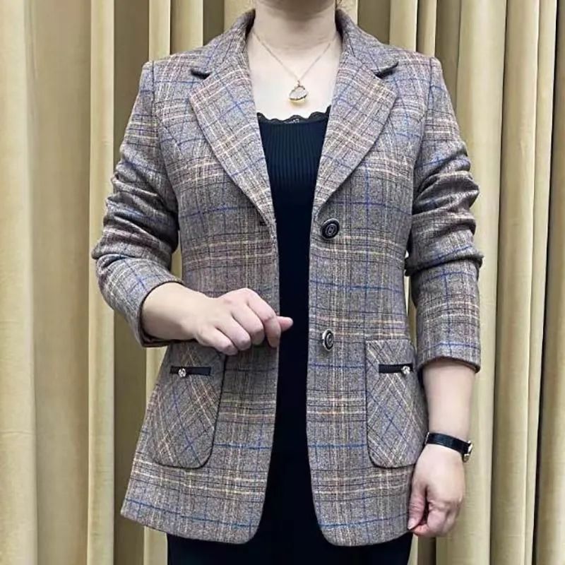 春秋新款妈妈装格子西装外套高档洋气上衣减龄显瘦西服外套女