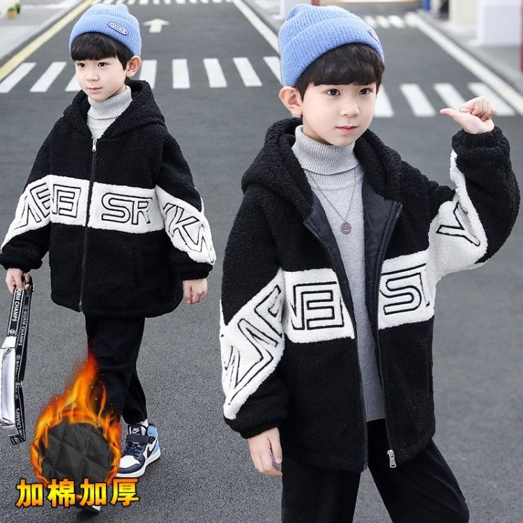 Boys' coat autumn and winter style 2021 new autumn clothing children's clothing wool sweater spring and autumn plus velvet baby thick tide