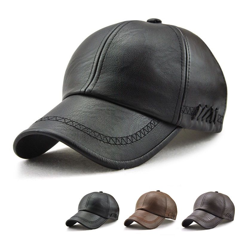 Baseball cap voor heren van warm pu-leer voor winter en herfst_voghion.com
