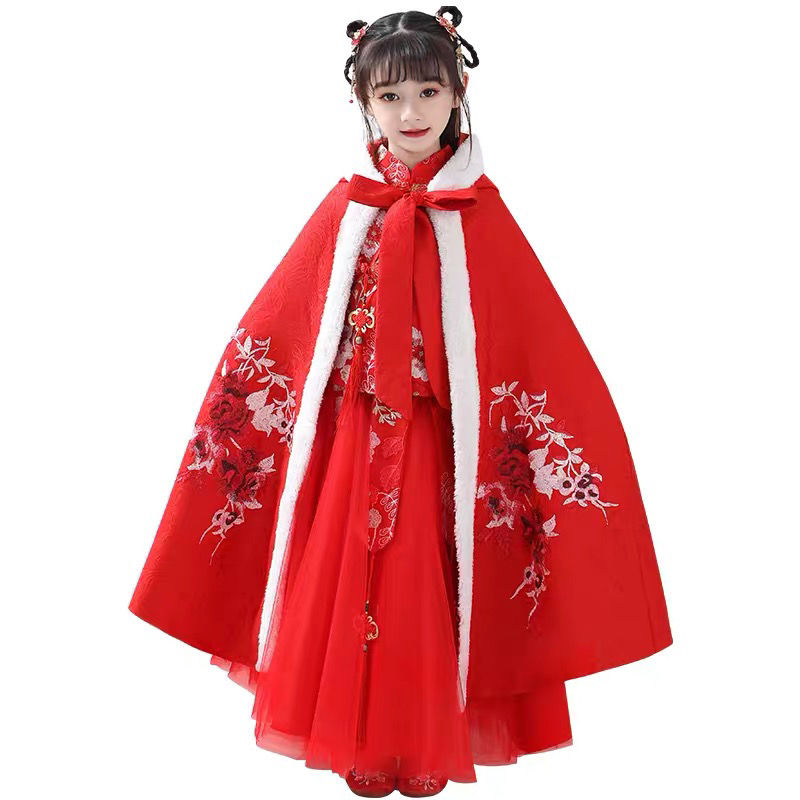 女童汉服2021新款儿童超仙中国风唐装冬季加绒冬装古装裙子秋冬款