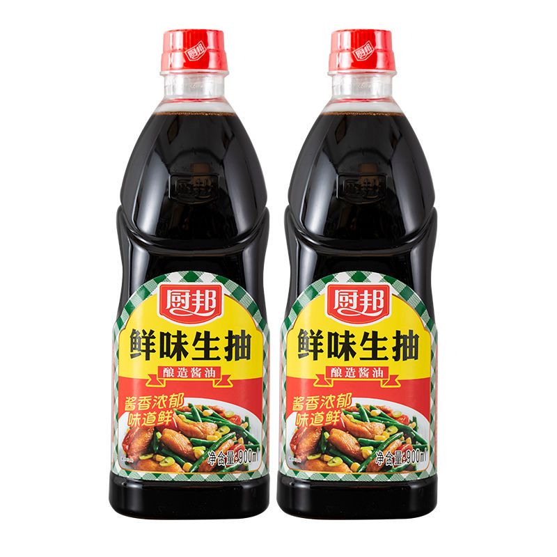 厨邦酱油鲜味生抽900ml2125l上色老抽黄豆酿造炒菜点蘸调料拼团中