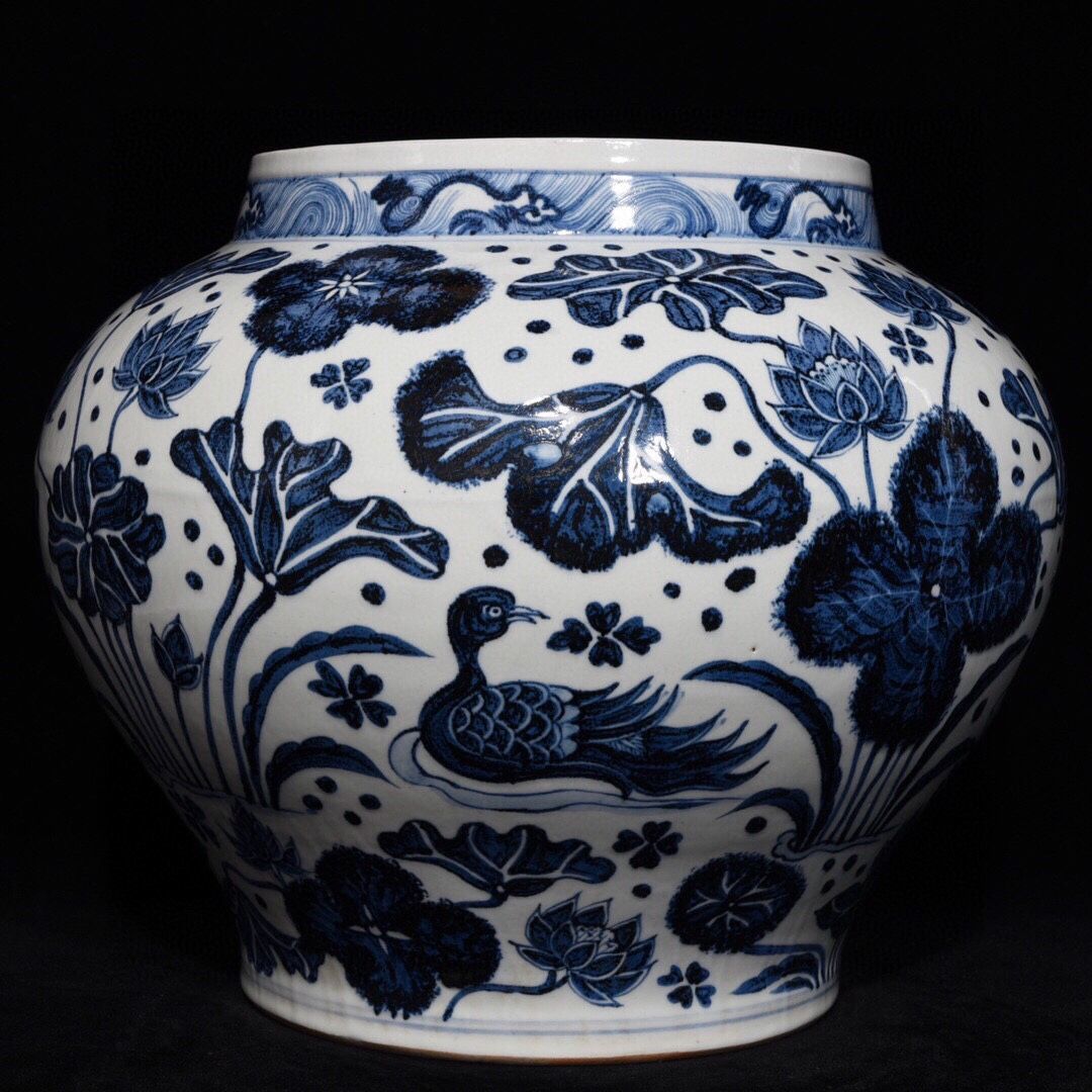 古董古玩收藏真品包老保真老瓷器宋瓷摆件 青花鸳鸯戏莲纹罐