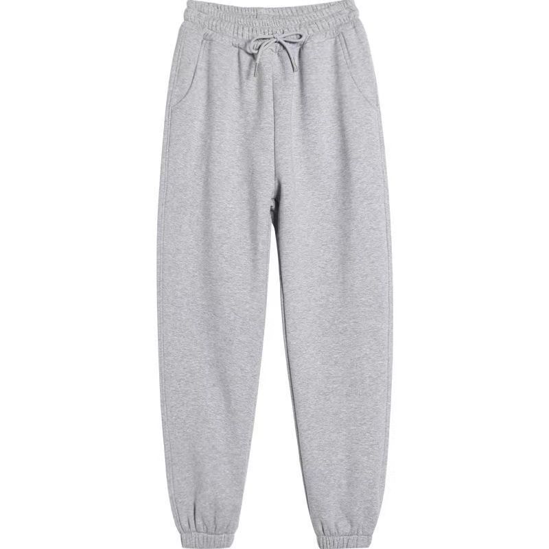 Gray sweatpants women's autumn and winter plus velvet 2021 new loose all-match feet straight casual cotton sweatpants trendy