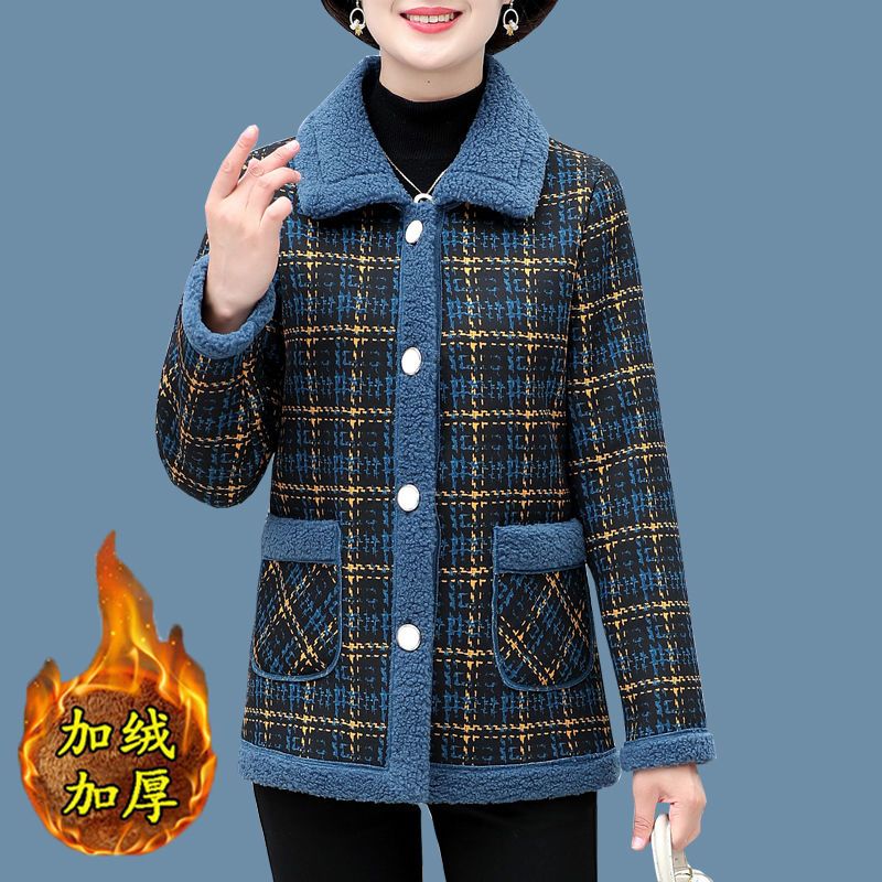 媽媽外套秋冬裝加絨厚棉衣2021新款中老年女裝洋氣短款顆粒絨衣服
