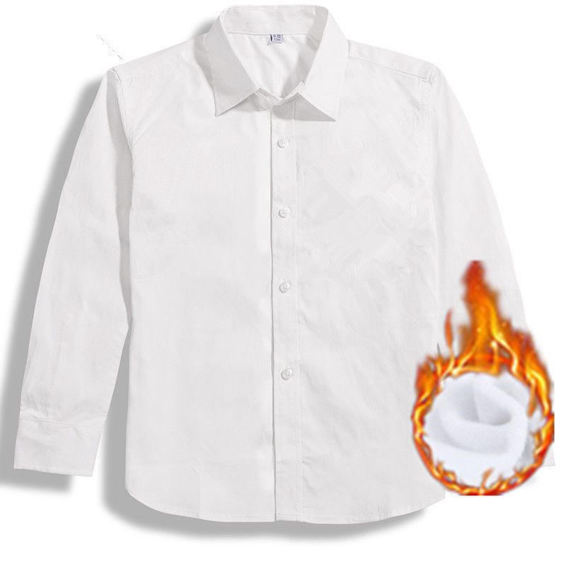 Boys and girls white shirt school uniform children's long-sleeved cotton shirt middle-aged and primary school students perform chorus plus velvet