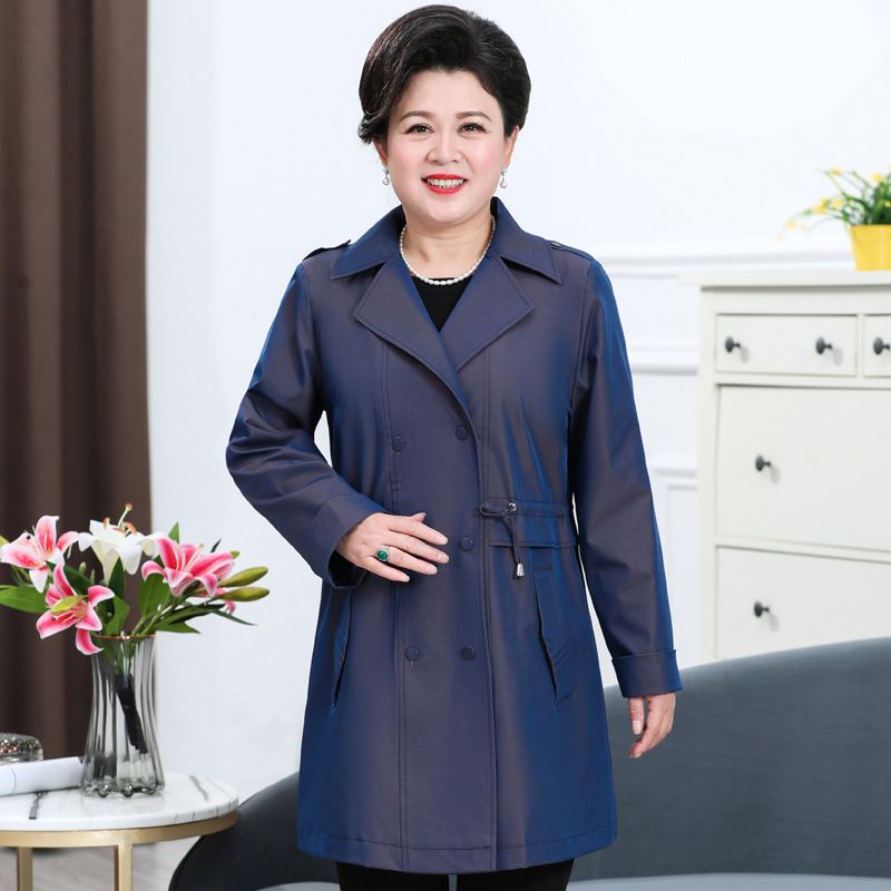 中老年妇女春装风衣加肥加大码遮肉宽松外套240斤胖妈妈中长款 - 17网