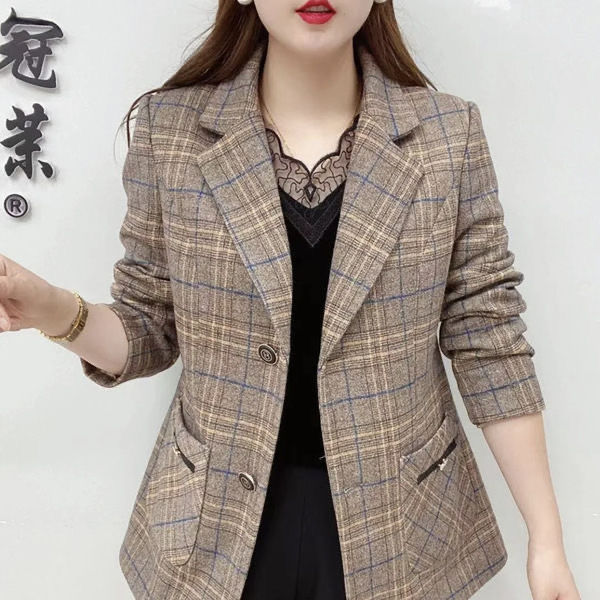 Middle-aged and elderly women's thickened jacket mother's autumn and winter small suit plaid elderly women's fashion western style casual suit for women