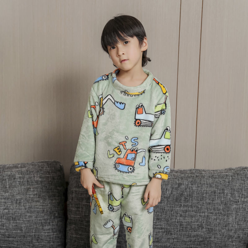 88804-1-13岁儿童法兰绒睡衣男童女童秋冬季家居服加厚款宝宝珊瑚绒套装-详情图