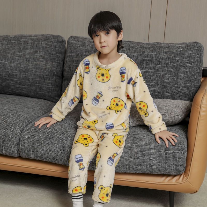 88804-1-13岁儿童法兰绒睡衣男童女童秋冬季家居服加厚款宝宝珊瑚绒套装-详情图