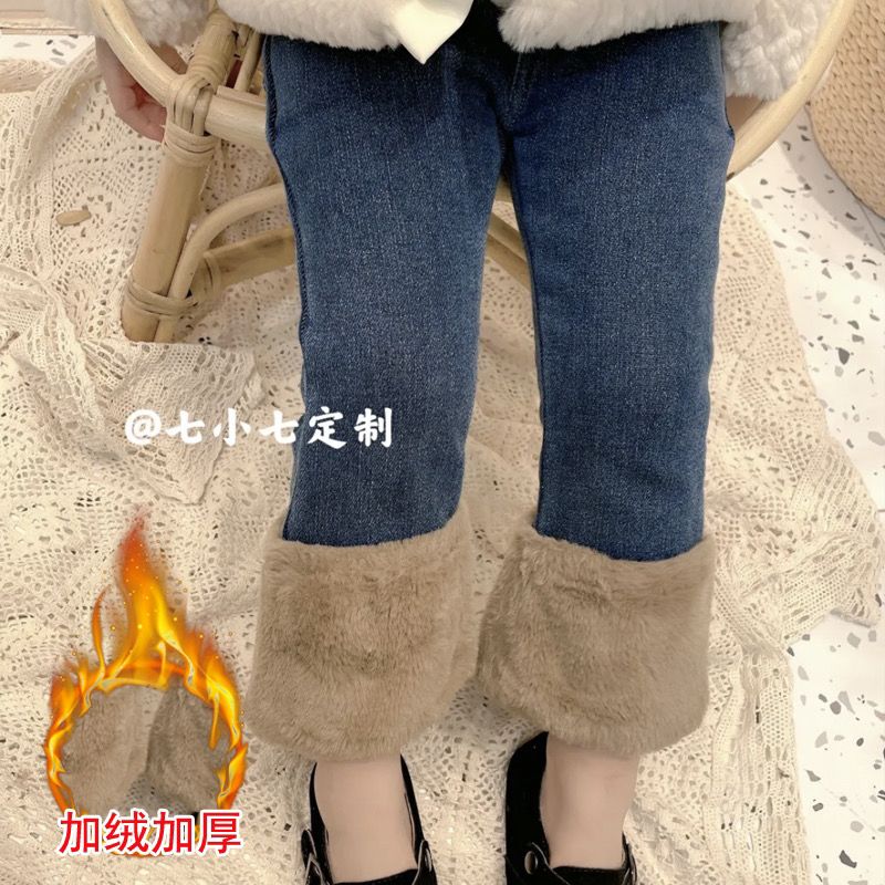 女童加絨牛仔褲一體絨加厚2021新款寶寶洋氣長褲嬰幼兒秋冬修身褲