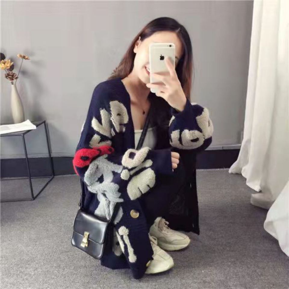 88754-2021新款秋冬韩版中长款毛衣外套宽松女开衫百搭网红加厚慵懒风潮-详情图