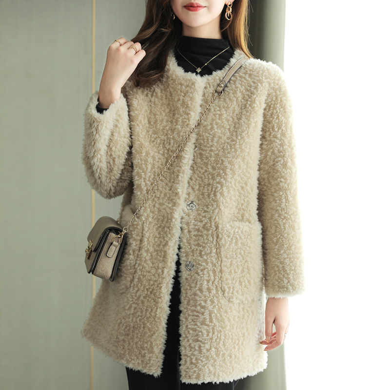 2022冬季新款羊剪绒大衣韩版复合皮毛一体外套女中长款羊羔毛皮草