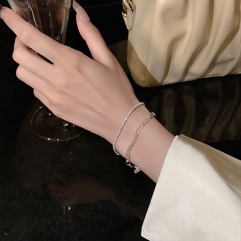 Silver pigment circle bracelet female summer ins niche design fashion simple hand rope ins cold wind sparkling bracelet