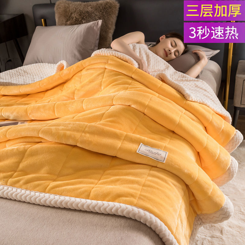 88816-高档毛毯被子三层加绒加厚保暖秋冬季牛奶绒法兰绒单双人毛毯被子-详情图