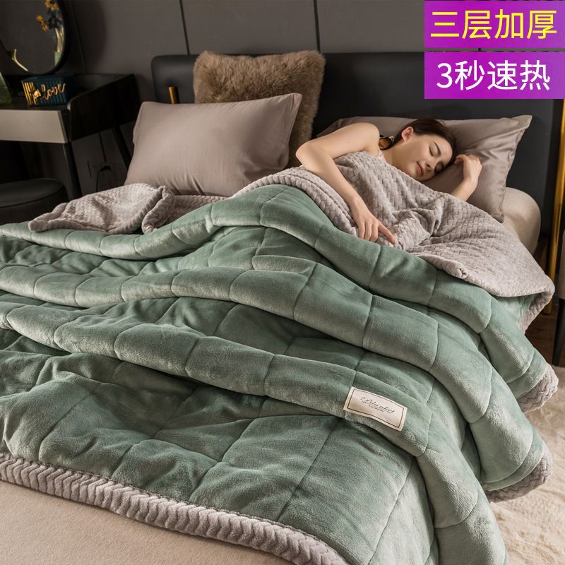 88816-高档毛毯被子三层加绒加厚保暖秋冬季牛奶绒法兰绒单双人毛毯被子-详情图