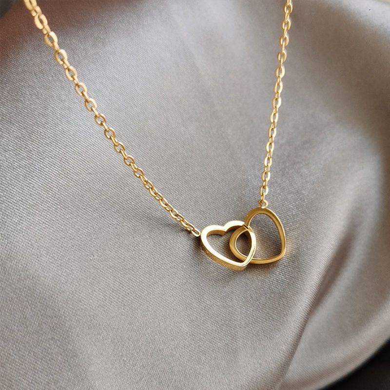 Double ring heart-shaped 2021 new simple necklace female collarbone chain female niche design sense net red ins style jewelry gift