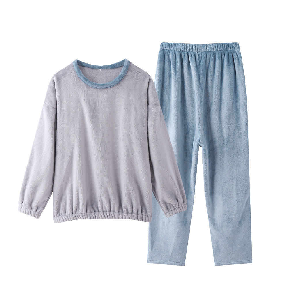 88756-都市丽人旗舰店睡衣女秋冬亲肤柔软法兰绒撞色长袖家居服套装-详情图
