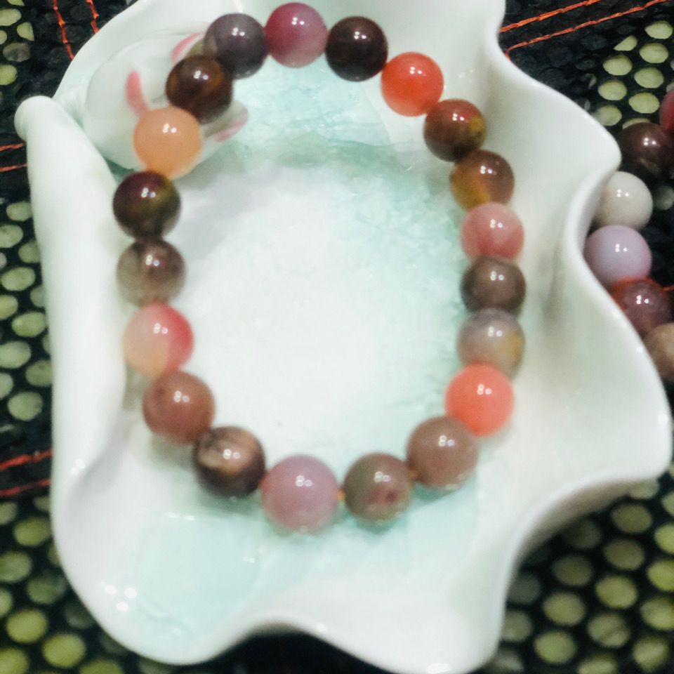 天然盐源玛瑙手链糖果色七彩盐源玛瑙珠子散珠子单圈9-10mm