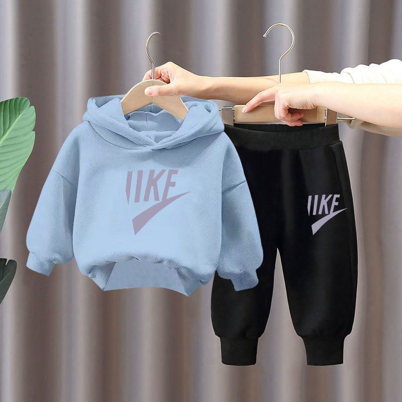 Cotton-containing children's fleece suit 2021 autumn and winter new fleece hooded sweater for children's trendy casual trousers