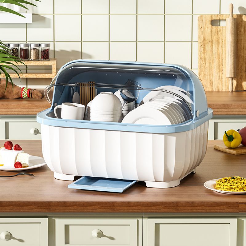 Kitchen bowls and chopsticks storage box sealed plastic cupboard with cover storage tableware cabinet draining blue bowl rack dormitory storage device