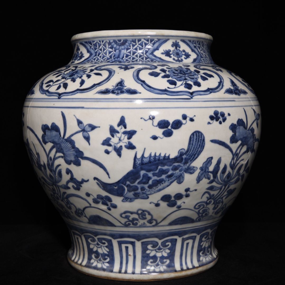 古董古玩收藏真品包老保真老瓷器宋瓷摆件 青花鱼藻纹大罐