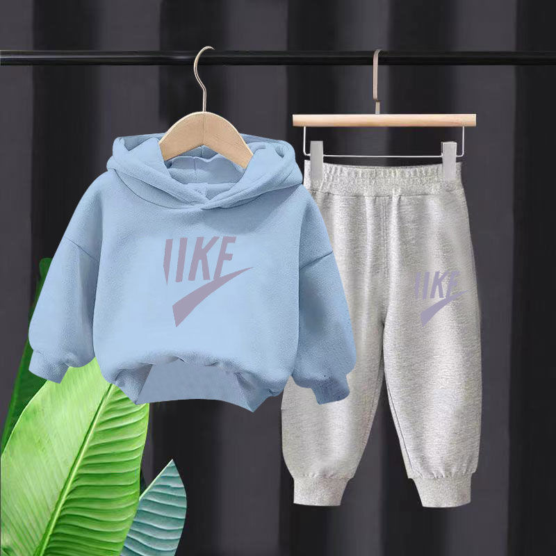Cotton-containing children's fleece suit 2021 autumn and winter new fleece hooded sweater for children's trendy casual trousers