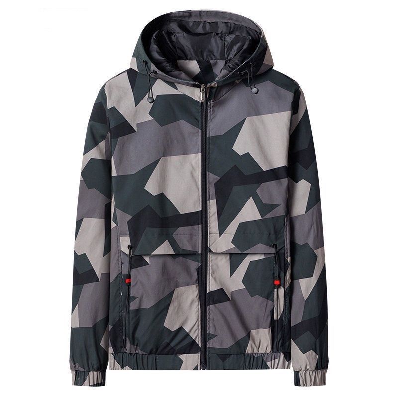 Jacket men's autumn hooded camouflage Korean version spring and autumn trend jacket tooling functional casual autumn and winter plus fleece top clothes