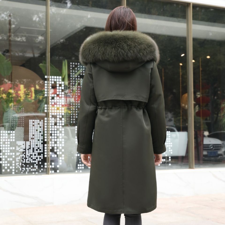 Fur coat women's new pie overcoat detachable whole leather rex rabbit fur liner fox raccoon fur collar knee length