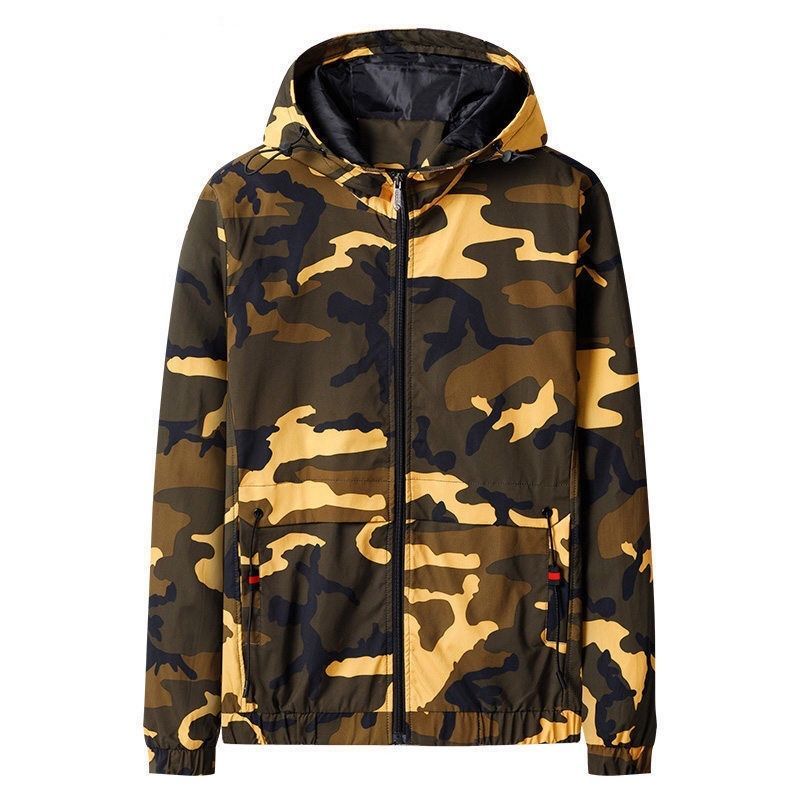 Jacket men's autumn hooded camouflage Korean version spring and autumn trend jacket tooling functional casual autumn and winter plus fleece top clothes