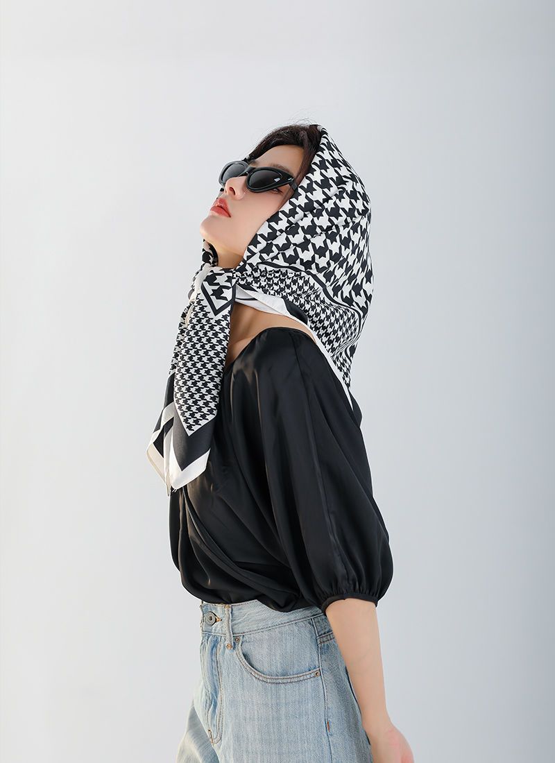 Silk Scarf Women's Spring and Autumn Fashion Versatile Thousand Bird Checker Square Scarf Hair Band 2021 Summer Thin_voghion.com