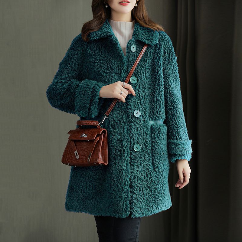 2022冬季新款海宁颗粒绒羊剪绒外套女中长款年轻韩版毛毛皮草大衣