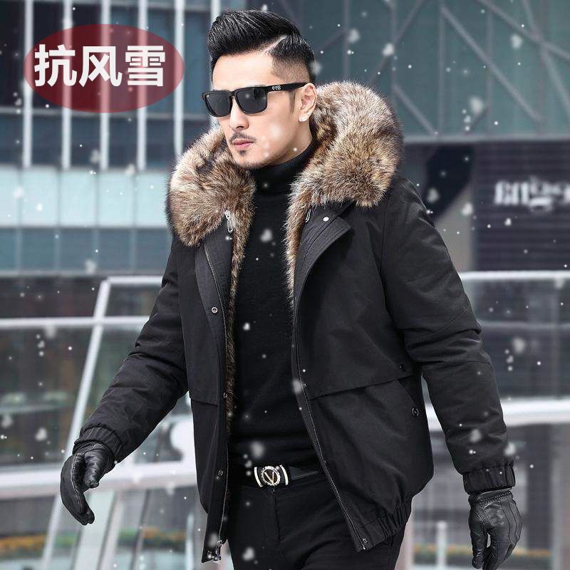 皮草男士派克服2021新款加绒加厚可拆卸高档冬季派克服男短款外套